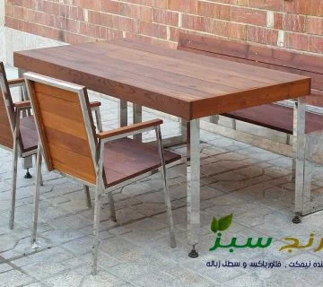 میز و صندلی استیل و چوب ترموود برای استفاده در مبلمان باغی و در بالکن خانه