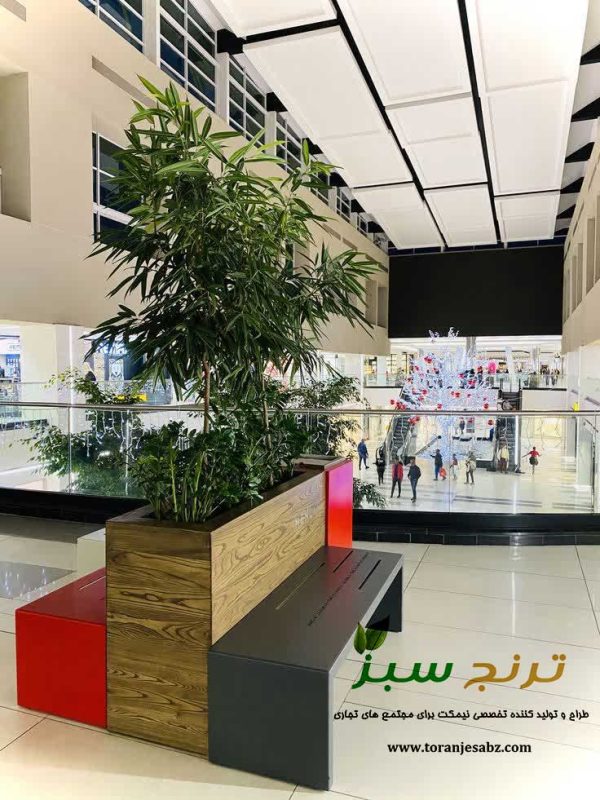 مدل جدید و مدرن نیمکت برای داخل مرکز خرید و پاساژ دارای پشتی و فلاورباکس