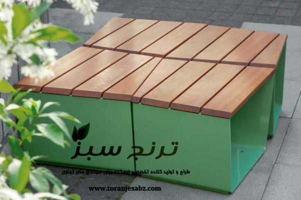 صندلی نشیمن پارکی و پیاده رو با پایه فلز و رویه چوب