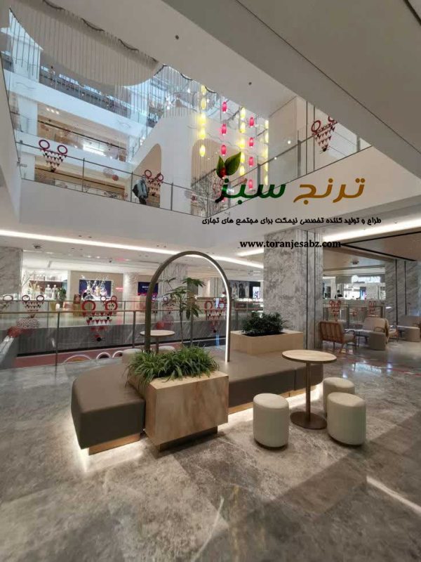 المان تزئینی برای داخل مرکز خرید و پاساژ با نیمکت و گلدان