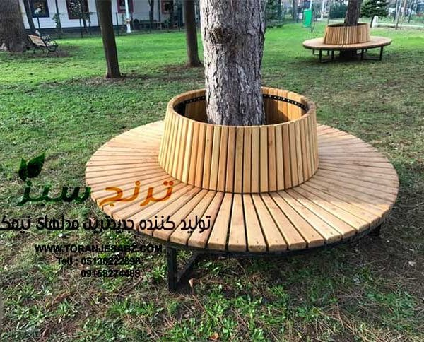 نیمکت گرد با پشتی در دور گلدان و درخت