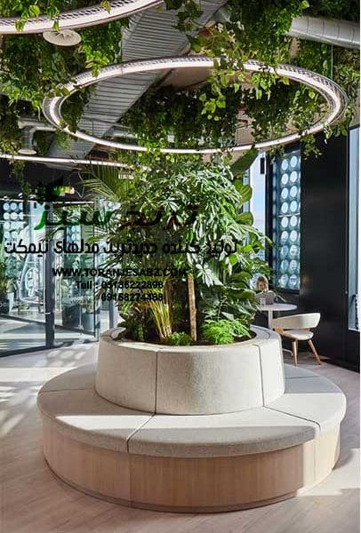 نیمکت شیک و مدرن مدل جدید دارای پشتی و دارای فلاور باکس در داخل مجتمع تجاری