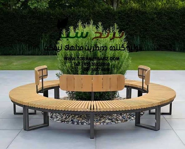 نیمکت گرد با پشتی در دور گلدان و درخت