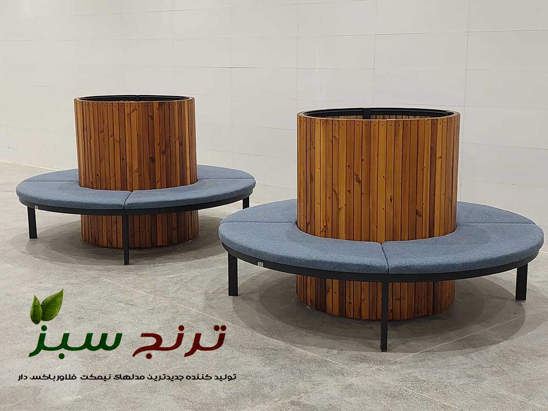 circle-bench-with-flower-box نیمکت های دایره تولید شده در کارگاه صنایع ترنج سبز